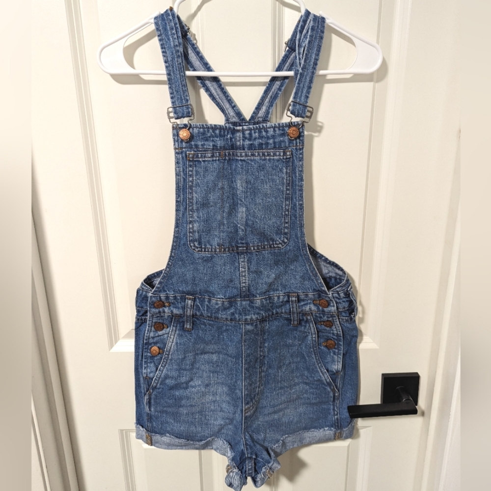 Madewell Denim Short Overalls Raw Hem Size XS